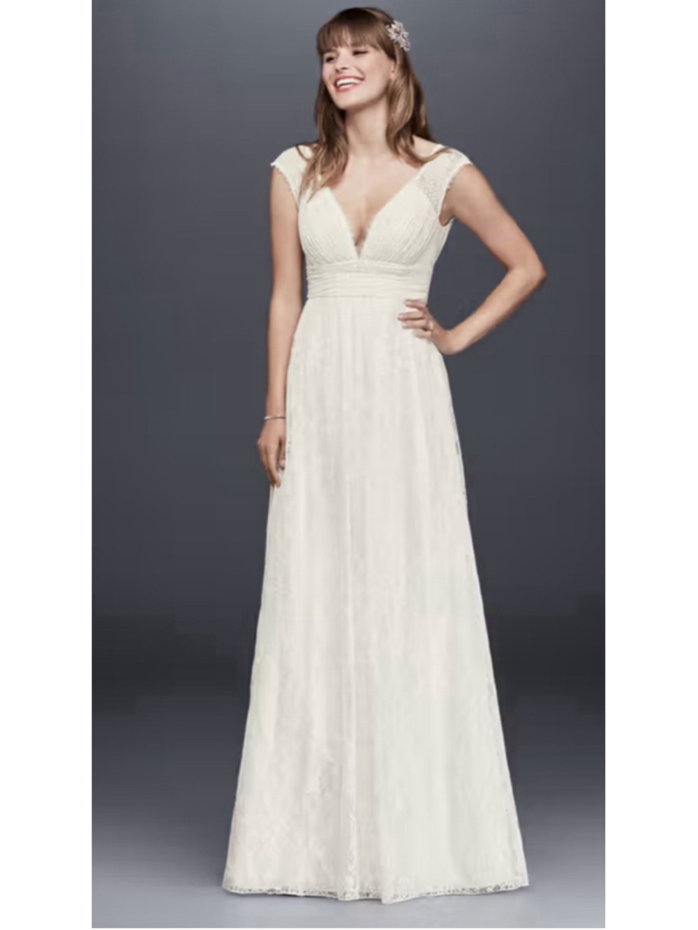 Elegant Ivory Cap-Sleeve V-Neck Wedding Dress